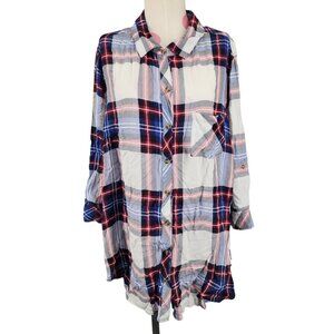 Women's Polly &  Esther Plaid Button Down Blouse Thin Flowy Plus Size Shirt Top